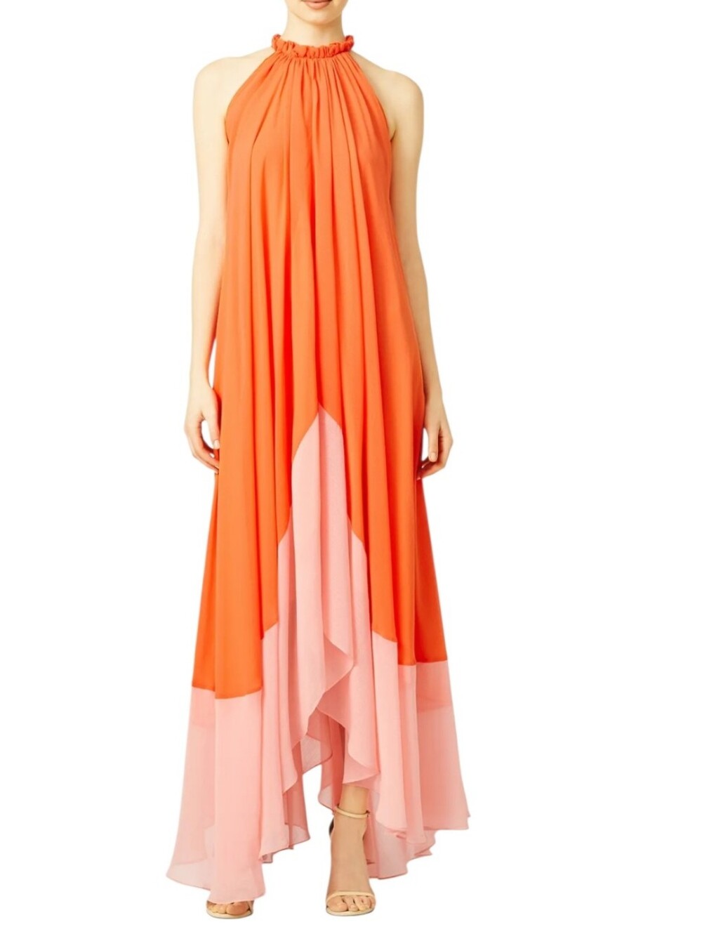 SALONI IRIS DRESS HALTER MAXI FLOWY ORANGE PASTEL PINK